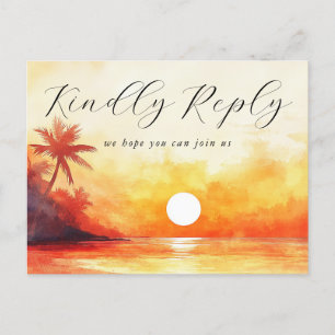 Aquarell-Strand-Sonnenuntergang-Song-Anfrage-RSVP- Einladungspostkarte