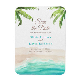 Aquarell Strand und Palmenblätter Save the Date Magnet