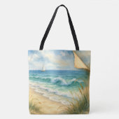 Aquarell Strand und Segelboot Tasche (Vorderseite)