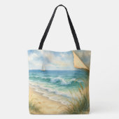 Aquarell Strand und Segelboot Tasche (Rückseite)