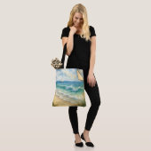 Aquarell Strand und Segelboot Tasche (Am Model)