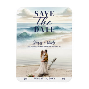 Aquarell Strand Wellen Küste Save the Date Foto Magnet