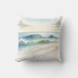Aquarell Strand Wellen Rustikale Küste Kissen