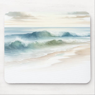 Aquarell Strand Wellen Rustikale Küste  Mousepad