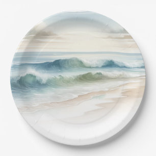 Aquarell Strand Wellen Rustikale Küstenhochzeit Pappteller