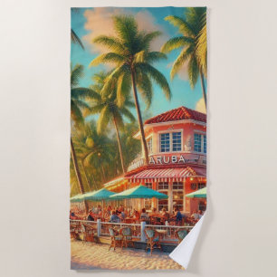Aquarell Strandcafe Tropisch  Strandtuch