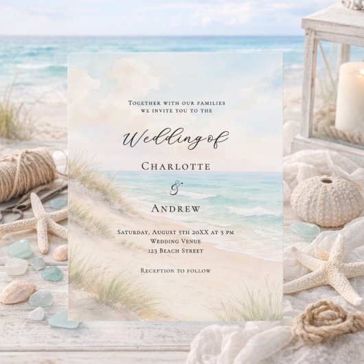 Aquarell-Stranddünen-Hochzeitseinladung