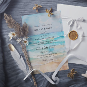 Aquarell-Strandhochzeit mit Budget-QR-Code Einladung