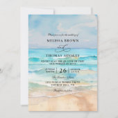 Aquarell-Strandhochzeit mit Budget-QR-Code Einladung (Vorderseite)
