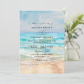 Aquarell-Strandhochzeit mit Budget-QR-Code Einladung (Stehend Vorderseite)
