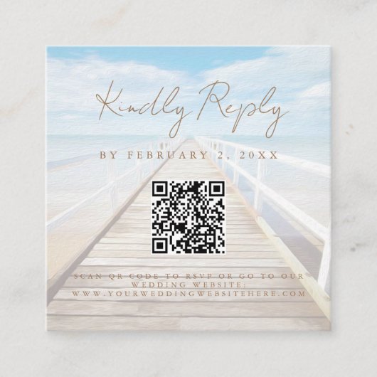 Aquarell-Strandhochzeits-Scan-Code-RSVP Begleitkarte (Vorderseite)