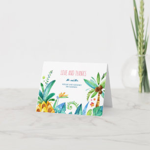 Aquarell Strandpalmen Ananas Hochzeit Danke