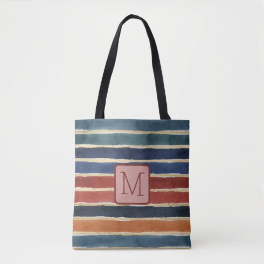 Aquarell-Streifen Backstein-Farbblock-Monogramm Tasche (Vorderseite)