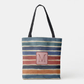 Aquarell-Streifen Backstein-Farbblock-Monogramm Tasche (Rückseite)