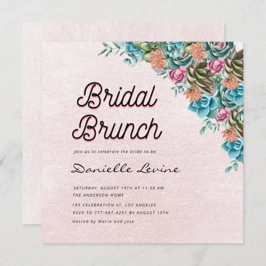 Aquarell Succules Summer Baby Dusche Willkommen Einladung (Vorne/Hinten)