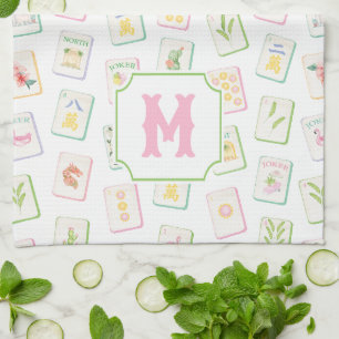 Aquarell Südlicher Sommer Mahjong-Kacheln Monogram Geschirrtuch