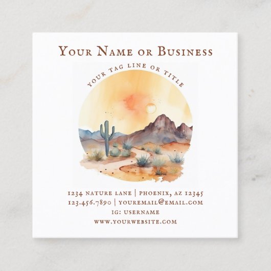 Aquarell Südwestwüste und Kaktus Quadratische Visitenkarte (Vorderseite)