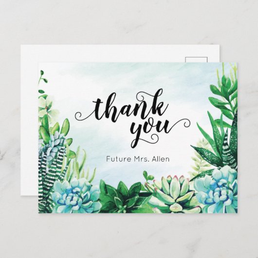 Aquarell Sukkuläres Brautparty Flat Vielen Dank Postkarte (Vorne/Hinten)