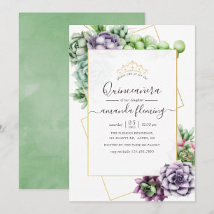 Aquarell Sukkulente Geometrische Quinceañera Einladung