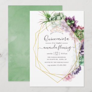Aquarell Sukkulente Geometrische Quinceañera Einladung
