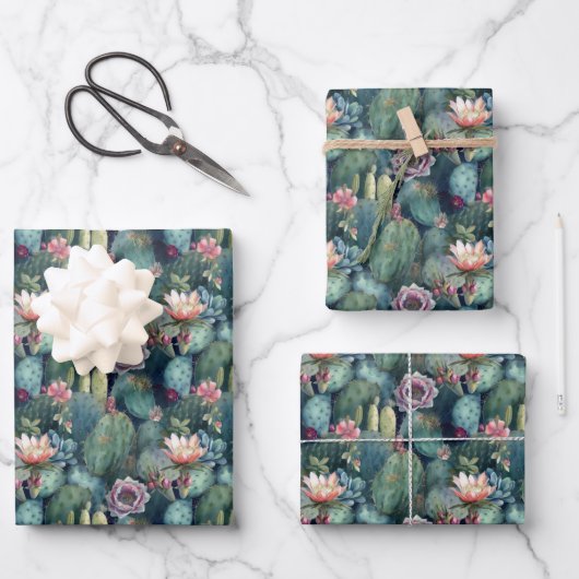 Aquarell Sukkulente Geschenkpapier Set (Vorderseite)