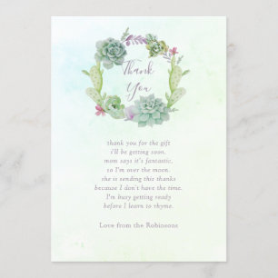 Aquarell Sukkulenten Baby Shower Dankeschön Dankeskarte