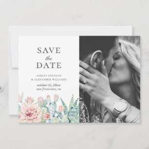 Aquarell Sukkulenten Blumen. Florale Kaktus-Foto Save The Date