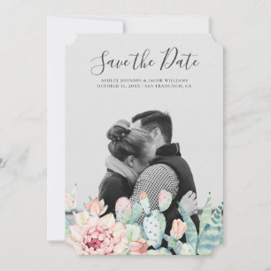 Aquarell Sukkulenten Blumen. Florale Kaktus-Foto Save The Date