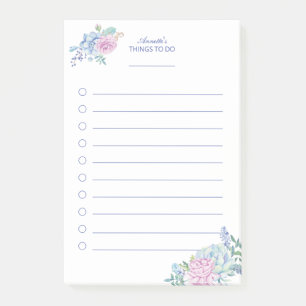 Aquarell-Sukkulenten-Blumen-To-Do-Liste Post-it Klebezettel