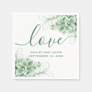 Aquarell Sukkulenten. Florale Kaktus Hochzeit Serviette