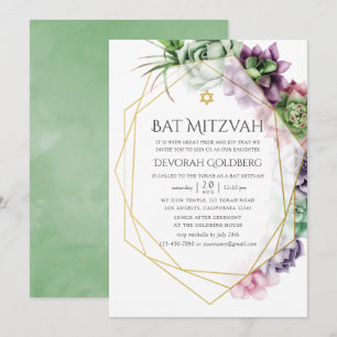 Aquarell Sukkulenten Geometrische Bat Mizwa Einladung