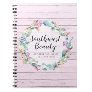 Aquarell Sukkulenten Kaktus & Rustikales Holz Bohe Notizblock