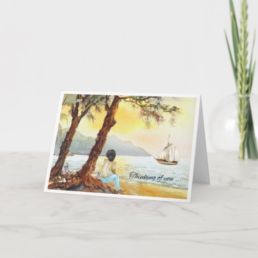 Aquarell Sunset Sailboat Beileid Karte (Vorderseite)