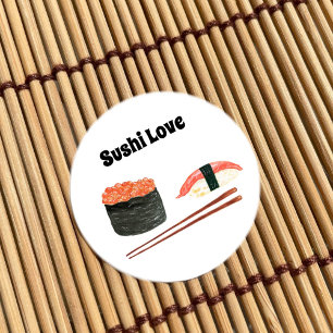 Aquarell-Sushi-Rollen mit Essstäbchen Runder Aufkleber