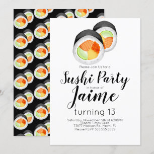 Aquarell Sushi Teenager Geburtstag Hibachi Essen Einladung
