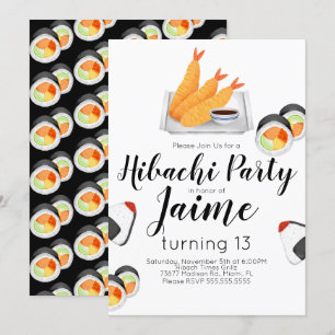 Aquarell Sushi Teenager Geburtstag Hibachi Tempura Einladung