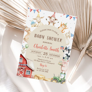 Aquarell Süße Bauernhoftiere Stall Baby Shower Einladung