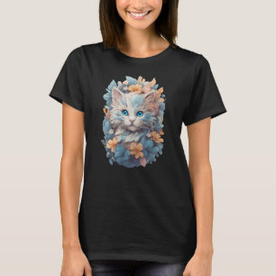 Aquarell Süße Blumene Katze Spritzer T-Shirt