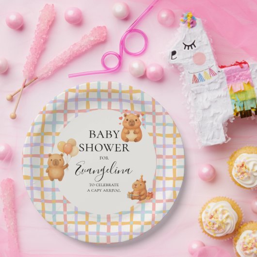 Aquarell Süße Capy Capybara Baby Shower Pappteller (Party)