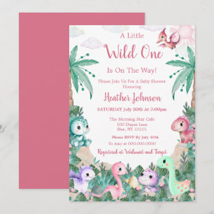 Aquarell Süße Dinosaurier Mädchen Baby Shower Einladung