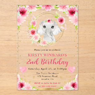Aquarell Süße Dschungel Elefant Kinder Geburtstag Acryleinladungen