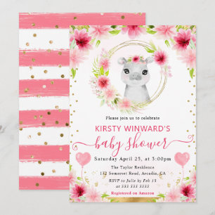Aquarell Süße Dschungel Nilpferd Babyparty Einladung