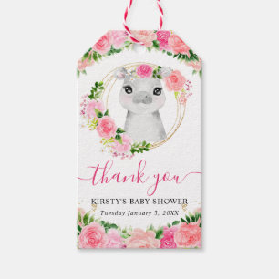 Aquarell Süße Dschungel Nilpferd Florale Babyparty Geschenkanhänger