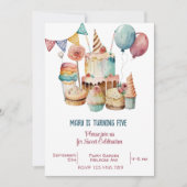 Aquarell Süße Feier Kindergeburtstag Einladung (Vorderseite)