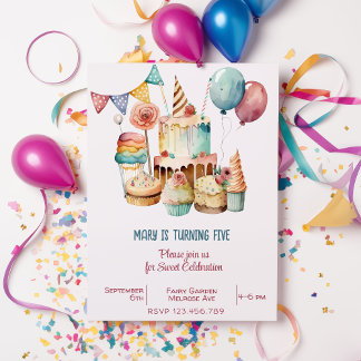 Aquarell Süße Feier Kindergeburtstag Einladung