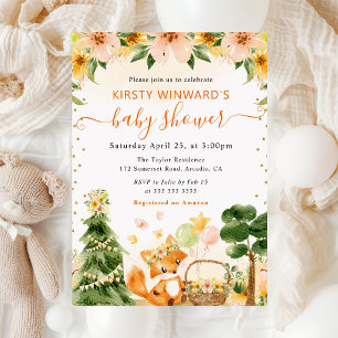 Aquarell Süße Florale Fuchs-Baby-Party Einladung