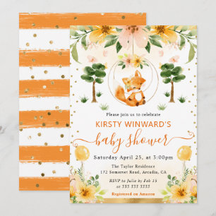 Aquarell Süße Florale Fuchs Baby Shower Einladung
