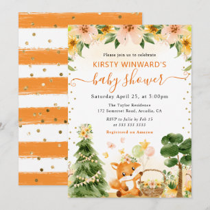 Aquarell Süße Florale Fuchs Baby Shower Einladung