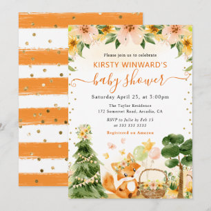 Aquarell Süße Florale Fuchs Baby Shower Einladung