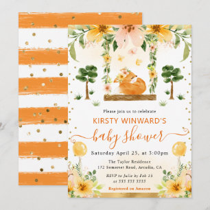 Aquarell Süße Florale Fuchs Baby Shower Einladung